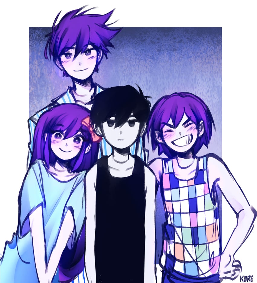 omori, aubrey, kel, and hero (omori) drawn by k0re_drawings