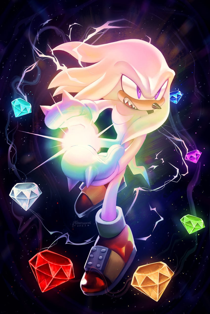 knuckles the echidna and super knuckles (sonic) drawn by spacecolonie
