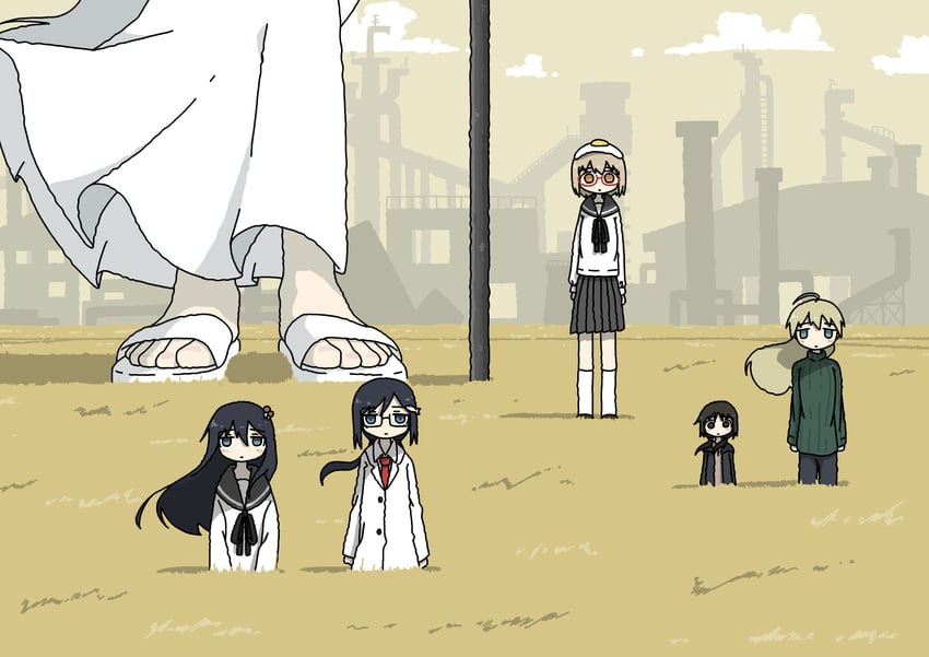 chito, yuuri, tsukishima shijima, yamashita majime, tsukishima shijima's sister, and 1 more (shoujo shuumatsu ryokou and 1 more) drawn by emesan_desu