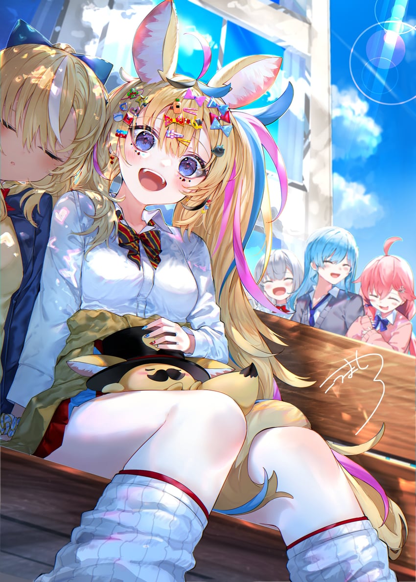 hoshimachi suisei, sakura miko, shirogane noel, shiranui flare, omaru polka, and 1 more (hololive) drawn by kou_mashiro