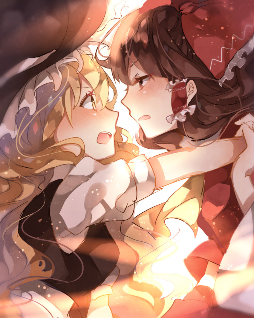 hakurei reimu and kirisame marisa (touhou) drawn by asada_sadao