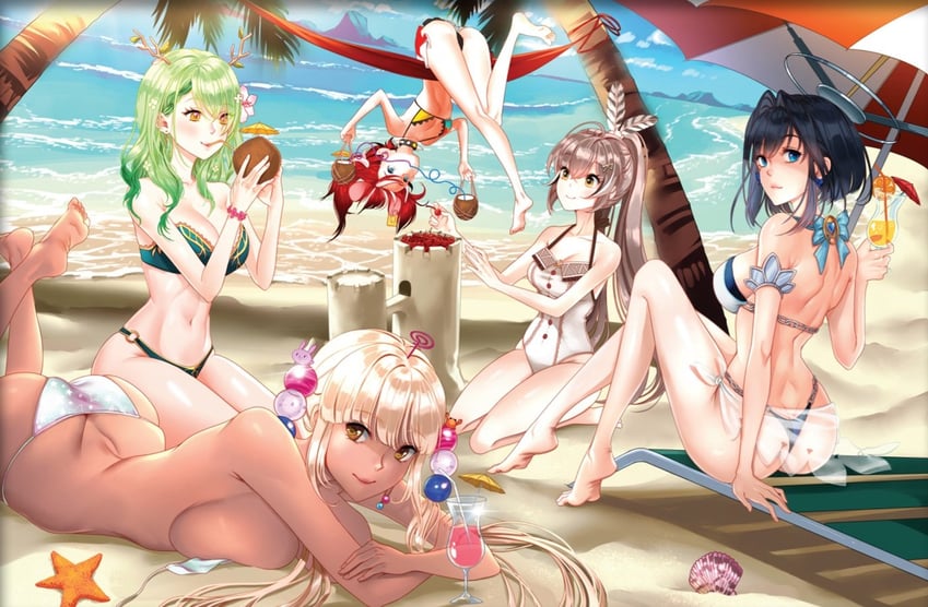 ouro kronii, nanashi mumei, hakos baelz, ceres fauna, tsukumo sana, and 2 more (hololive and 1 more) drawn by luwudco