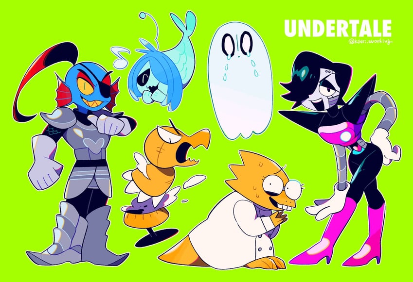 undyne, mettaton, alphys, mettaton ex, napstablook, and 2 more (undertale) drawn by kanianoreki