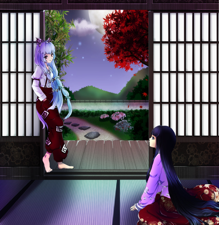 fujiwara no mokou and houraisan kaguya (touhou) drawn by akichiasu