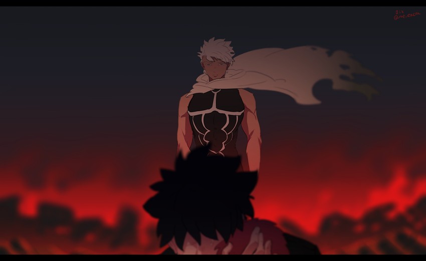 emiya shirou, archer, and emiya kiritsugu (fate and 3 more) drawn by applechoc