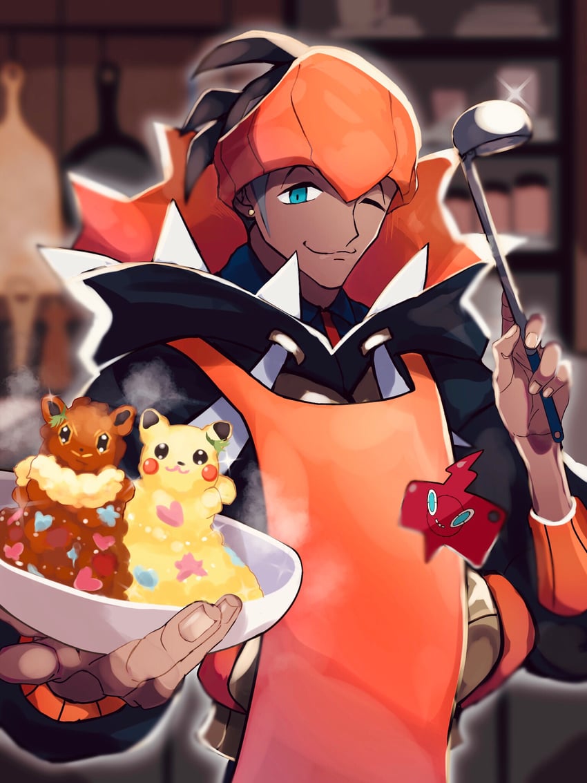 pikachu, eevee, raihan, rotom, and rotom phone (pokemon and 1 more) drawn by imu_(acmg3475)