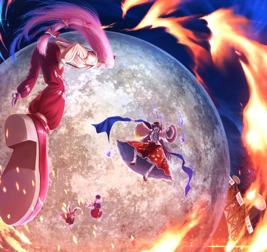 reisen udongein inaba, fujiwara no mokou, houraisan kaguya, inaba tewi, and yagokoro eirin (touhou) drawn by oyu_udon