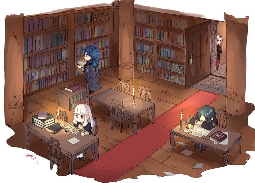 female byleth, edelgard von hresvelg, lysithea von ordelia, and linhardt von hevring (fire emblem and 1 more) drawn by robaco
