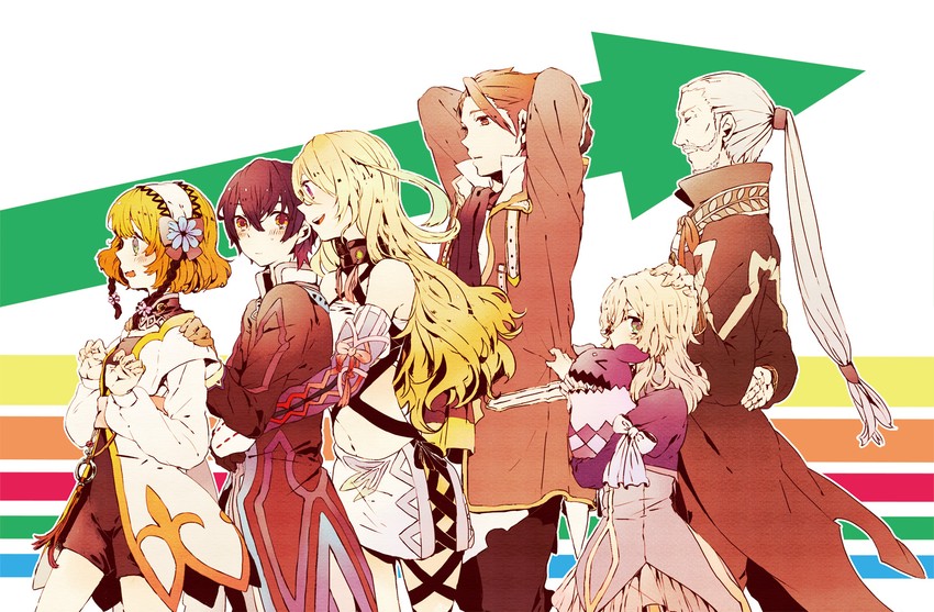 milla maxwell, jude mathis, alvin, elize lutus, teepo, and 2 more (tales of and 1 more) drawn by kama_(satoyan)
