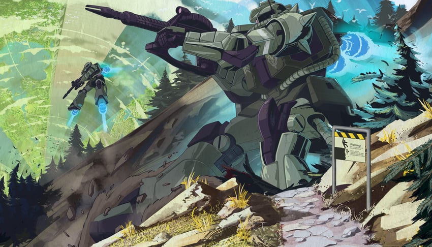 zaku ii and giant robo (gundam and 2 more) drawn by watermelonsfw