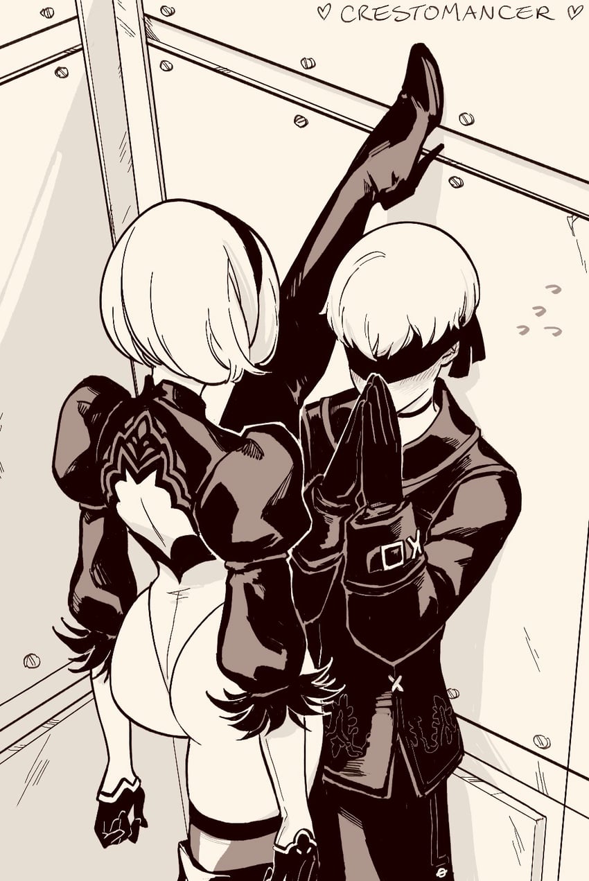 2b and 9s (nier and 1 more) drawn by crestomancer