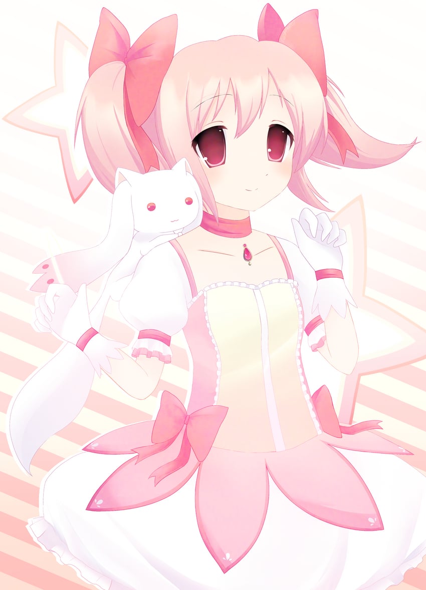 kaname madoka and kyubey (mahou shoujo madoka magica) drawn by pixel_cloud