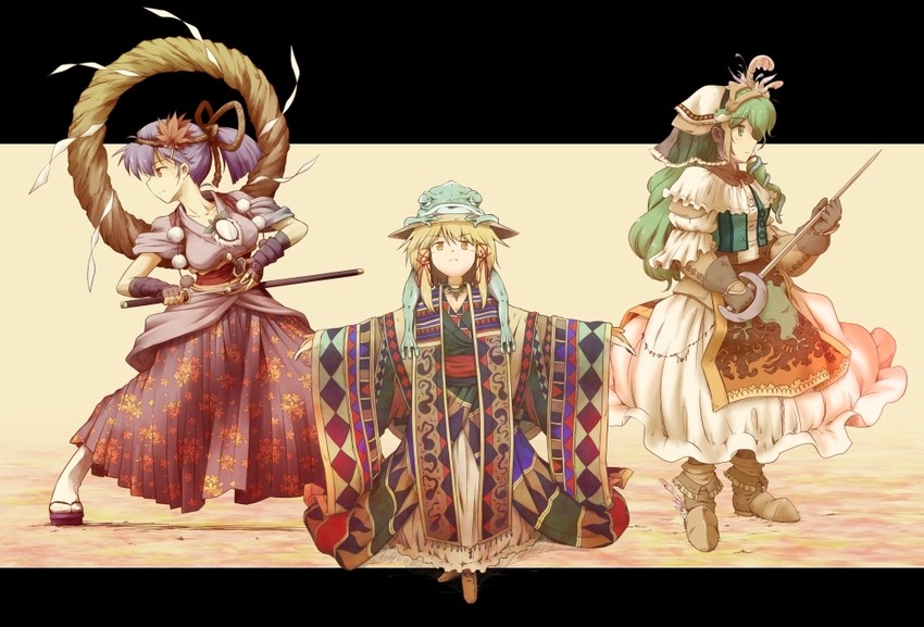 kochiya sanae, moriya suwako, and yasaka kanako (touhou) drawn by futatsuki_hisame