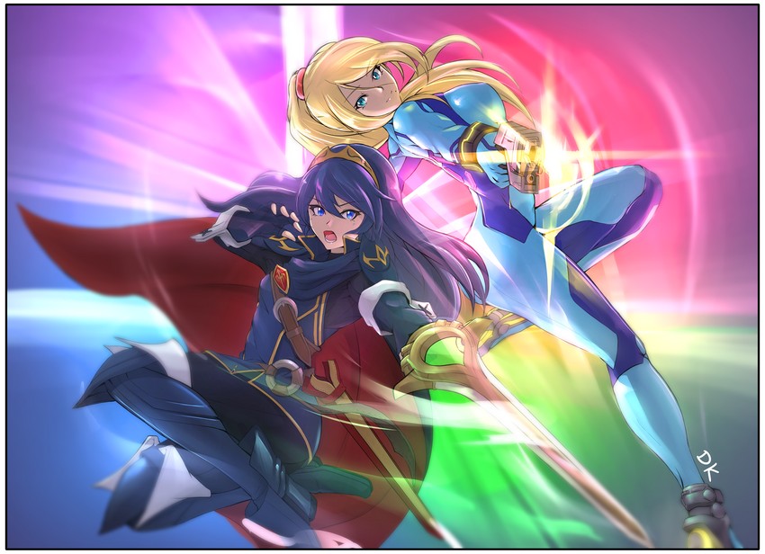 samus aran and lucina (fire emblem and 3 more) drawn by deekei