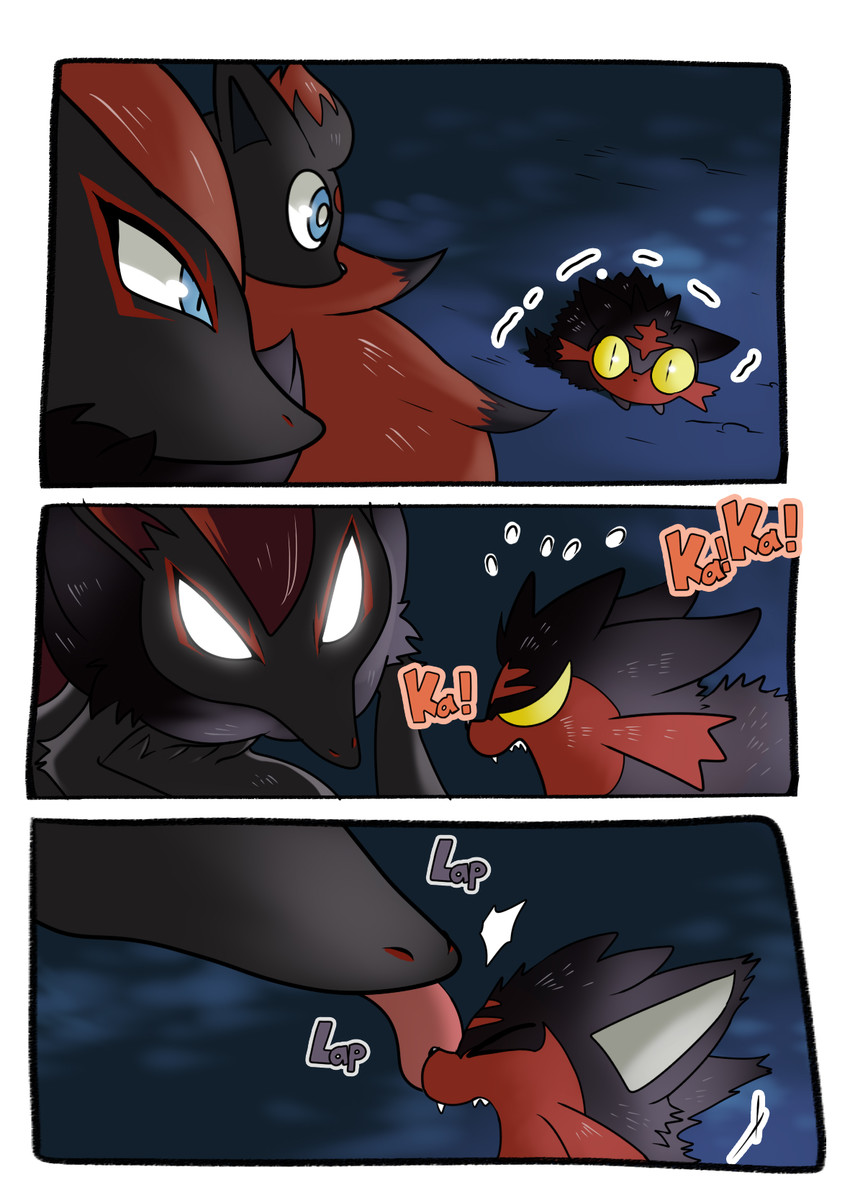 litten, zorua, and zoroark (pokemon) drawn by suan_ringo