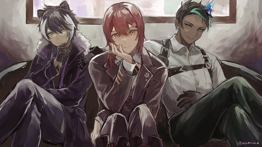 kageyama shien, hanasaki miyabi, and aragami oga (holostars) drawn by umimiya