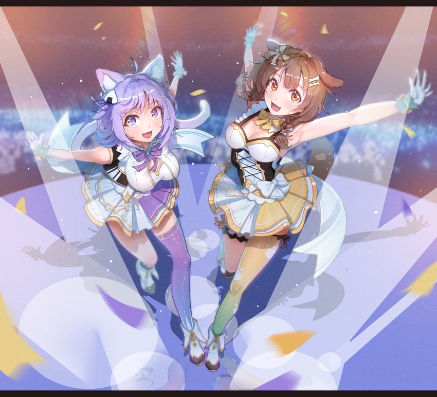 nekomata okayu and inugami korone (hololive) drawn by cucumbear073