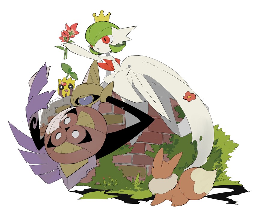 gardevoir, eevee, mega gardevoir, aegislash, and sunkern (pokemon) drawn by apios