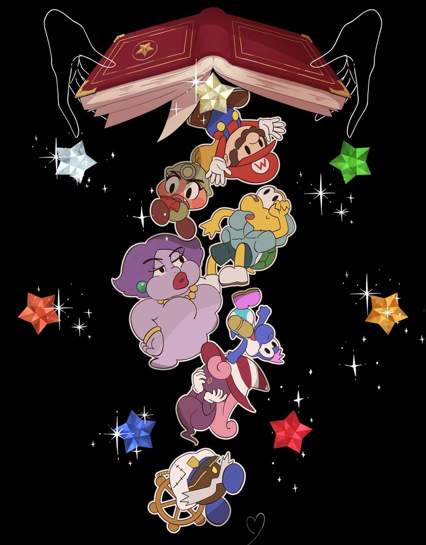mario, yoshi, vivian, paper mario, goombella, and 4 more (mario and 2 more) drawn by gerigimo_neo