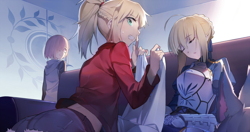 artoria pendragon, saber, mash kyrielight, mordred, and fou (fate and 3 more) drawn by bianyuanqishi