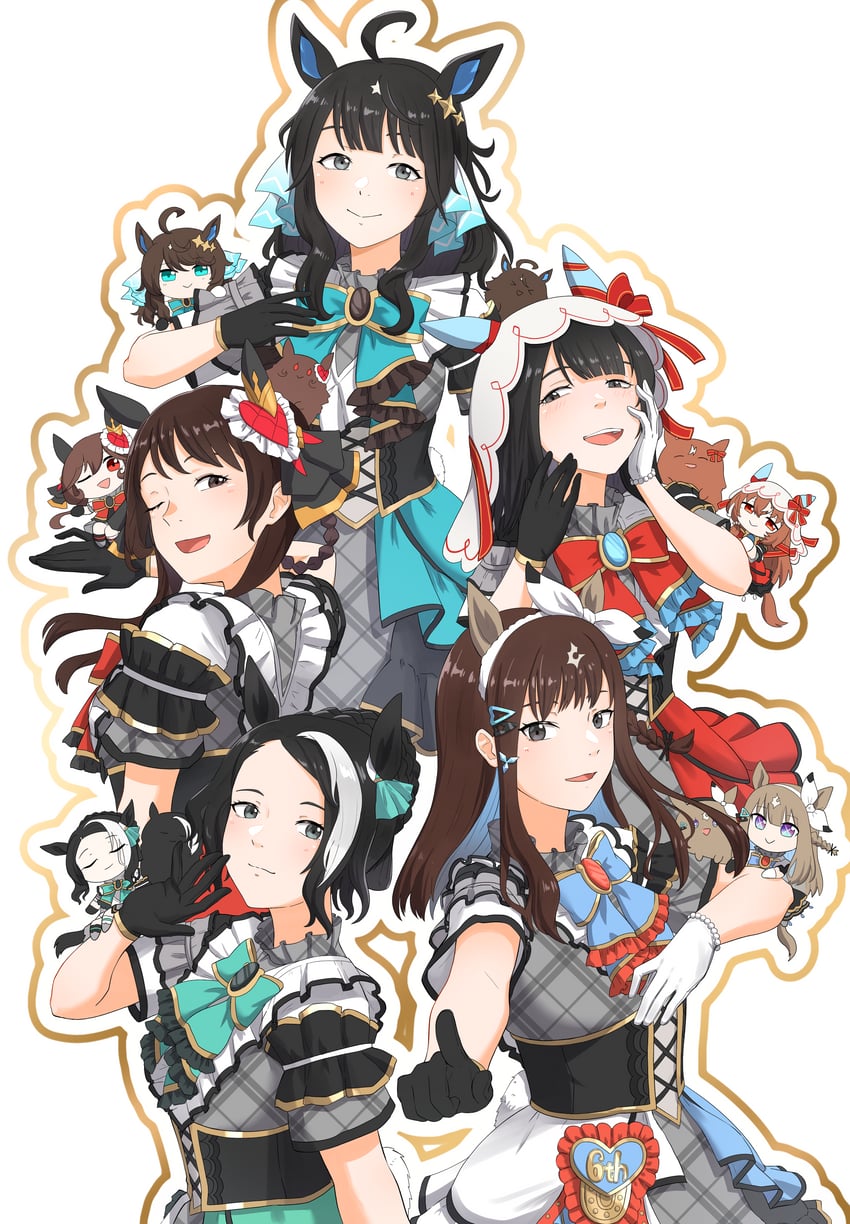 gentildonna, still in love, mejiro ramonu, daring tact, almond eye, and 5 more (umamusume and 1 more) drawn by matsuba_mattsu