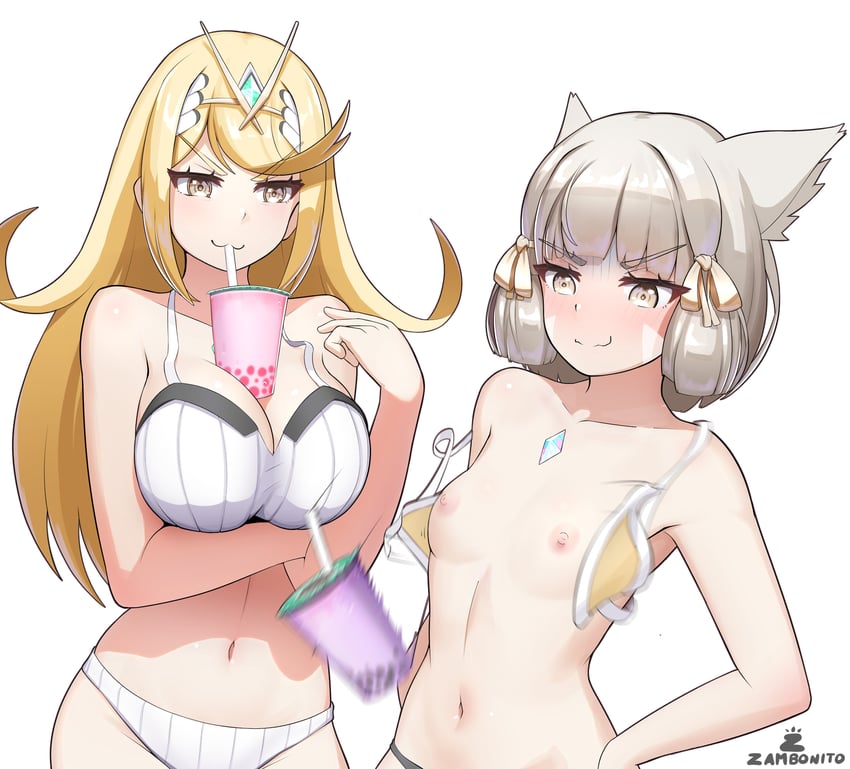 mythra and nia (xenoblade chronicles and 1 more) drawn by zambonito