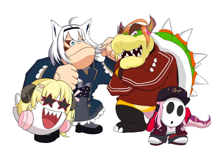shirakami fubuki, mori calliope, kiryu coco, tsunomaki watame, bowser, and 3 more (hololive and 3 more) drawn by fong_(fongthe0125)