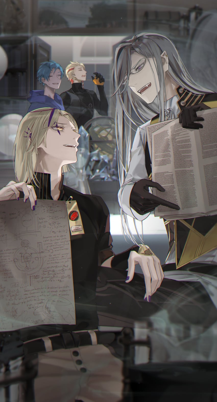 regis altare, axel syrios, magni dezmond, and noir vesper (holostars and 1 more) drawn by naizou_bug