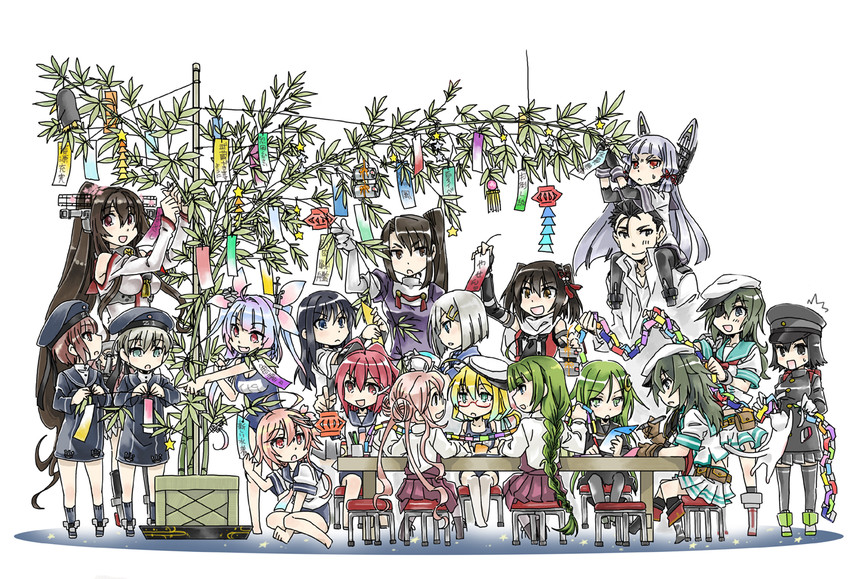 admiral, hamakaze, murakumo, yamato, asashio, and 17 more (kantai collection) drawn by kai_(akamekogeme)