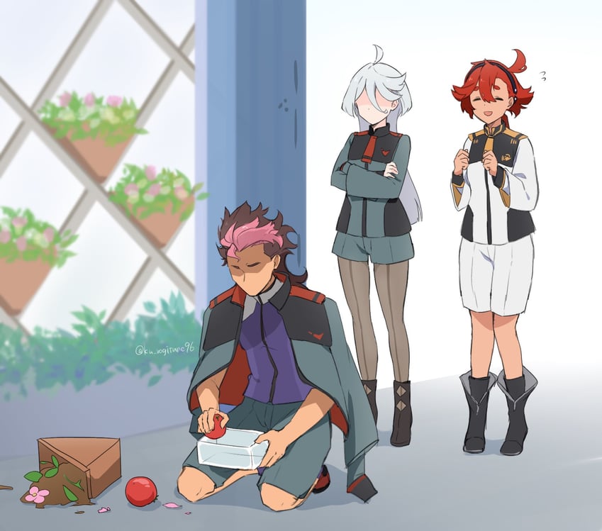 suletta mercury, miorine rembran, and guel jeturk (gundam and 1 more) drawn by kuroko_(ku_rogitune96)