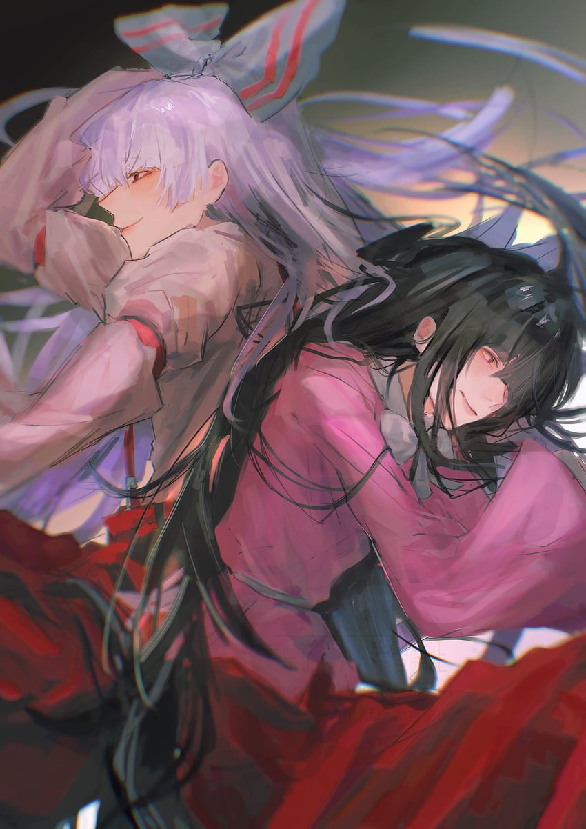 fujiwara no mokou and houraisan kaguya (touhou) drawn by youkankan