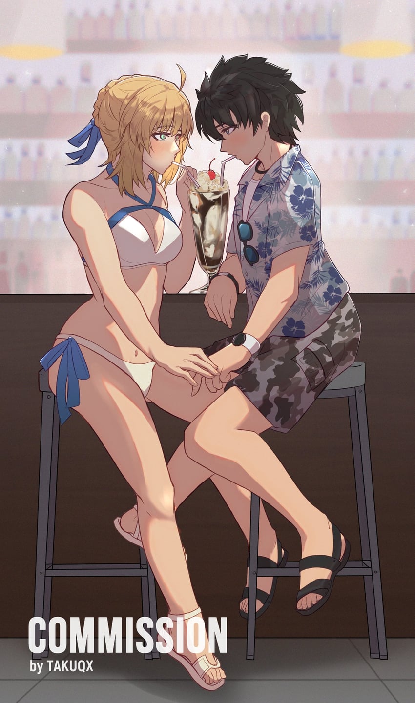artoria pendragon and fujimaru ritsuka (fate and 1 more) drawn by taku_(takuqx)