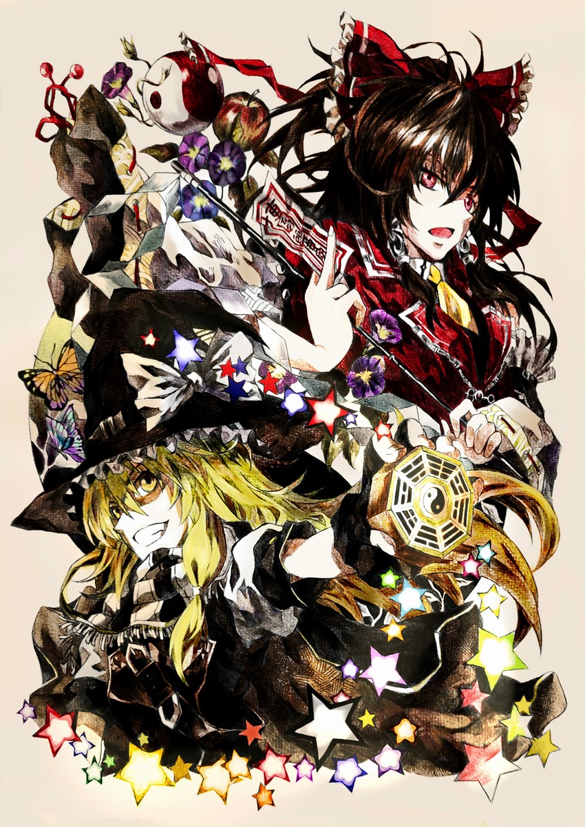 hakurei reimu and kirisame marisa (touhou and 1 more) drawn by neko_(yanshoujie)