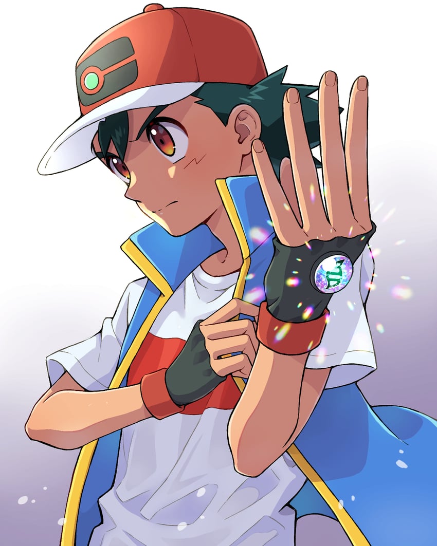 ash ketchum (pokemon and 1 more) drawn by cyaneko