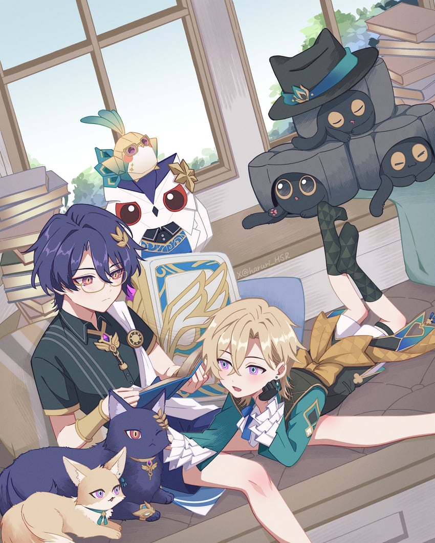 trailblazer, aventurine, and dr. ratio (honkai and 1 more) drawn by haruri_fbje