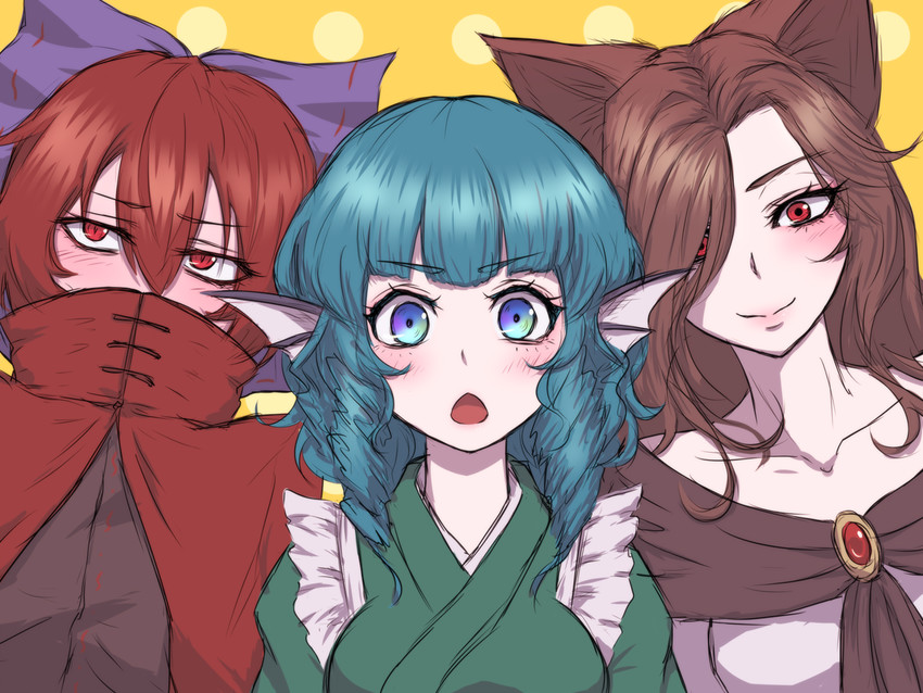 imaizumi kagerou, sekibanki, and wakasagihime (touhou) drawn by miata_(miata8674)