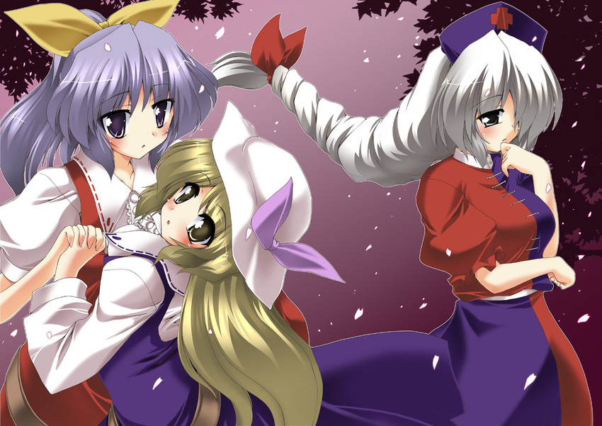 yagokoro eirin, watatsuki no yorihime, and watatsuki no toyohime (touhou) drawn by gonzaburo