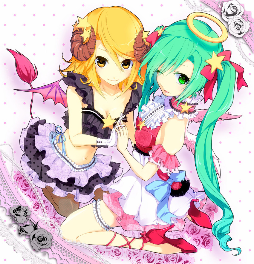 hatsune miku and kagamine rin (vocaloid) drawn by aoi_yun