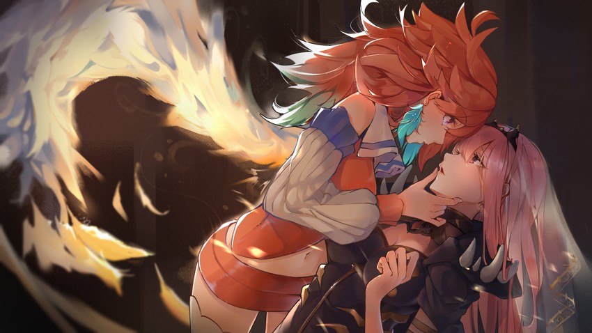 mori calliope and takanashi kiara (hololive and 1 more) drawn by barrier_mao