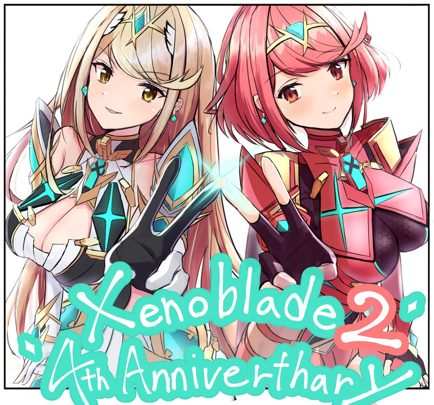 pyra and mythra (xenoblade chronicles and 1 more) drawn by karuushi