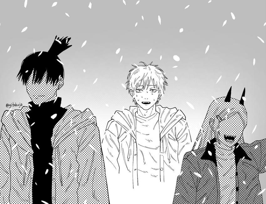 power, denji, and hayakawa aki (chainsaw man) drawn by gitokuja