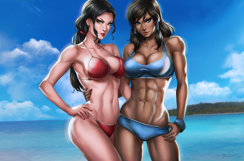 korra and asami sato (avatar legends and 1 more) drawn by dandon_fuga