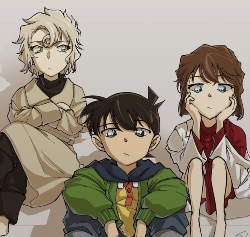 edogawa conan, haibara ai, and mary sera (meitantei conan) drawn by id0fy