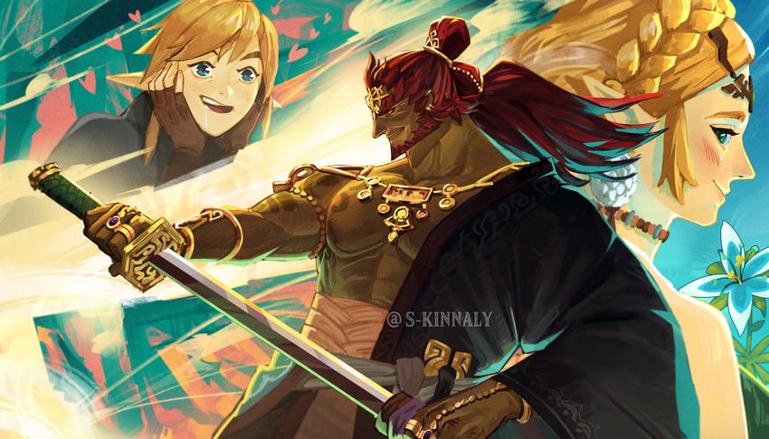 link, princess zelda, and ganondorf (the legend of zelda and 1 more) drawn by sara_kinnaly