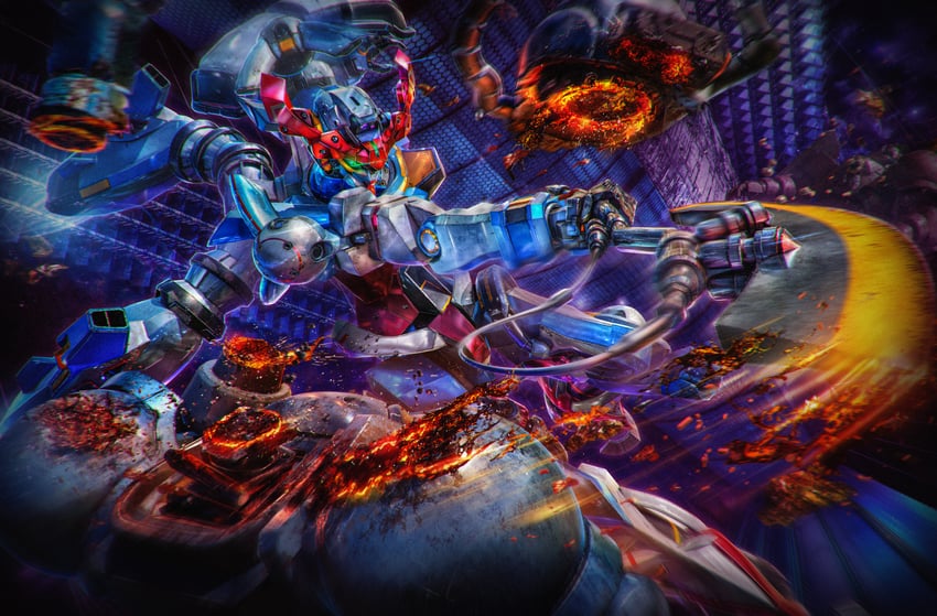 zaku ii, gquuuuuux, and police zaku (gundam and 1 more) drawn by yamataka_(blenderkame)
