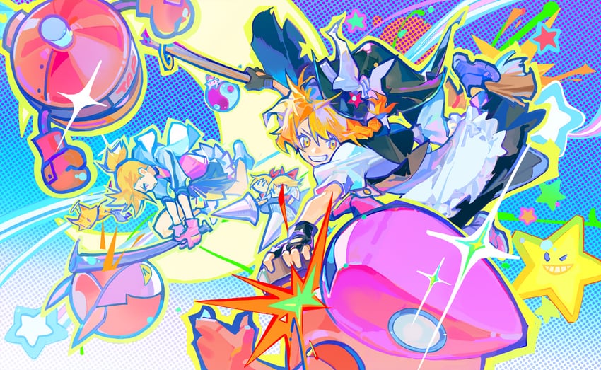 kirisame marisa, yakumo yukari, shanghai doll, rin, and mio sir (touhou and 1 more) drawn by huang_gua