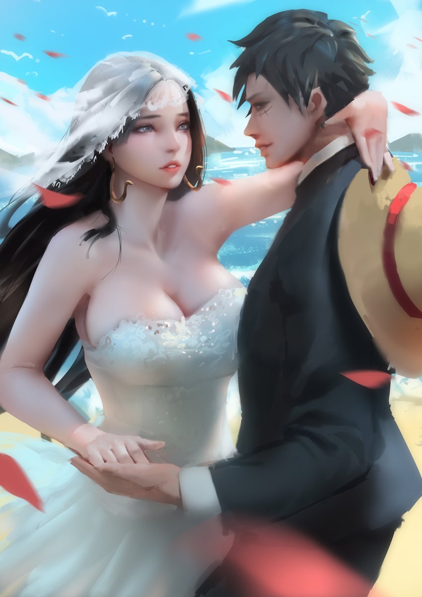 monkey d. luffy and boa hancock (one piece) drawn by weber