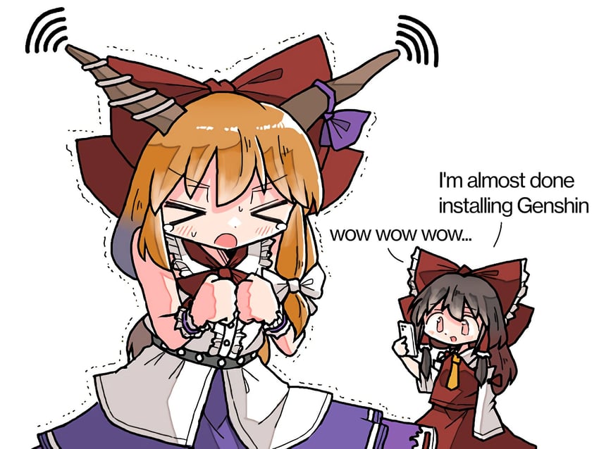 hakurei reimu and ibuki suika (touhou) drawn by kasuya_baian