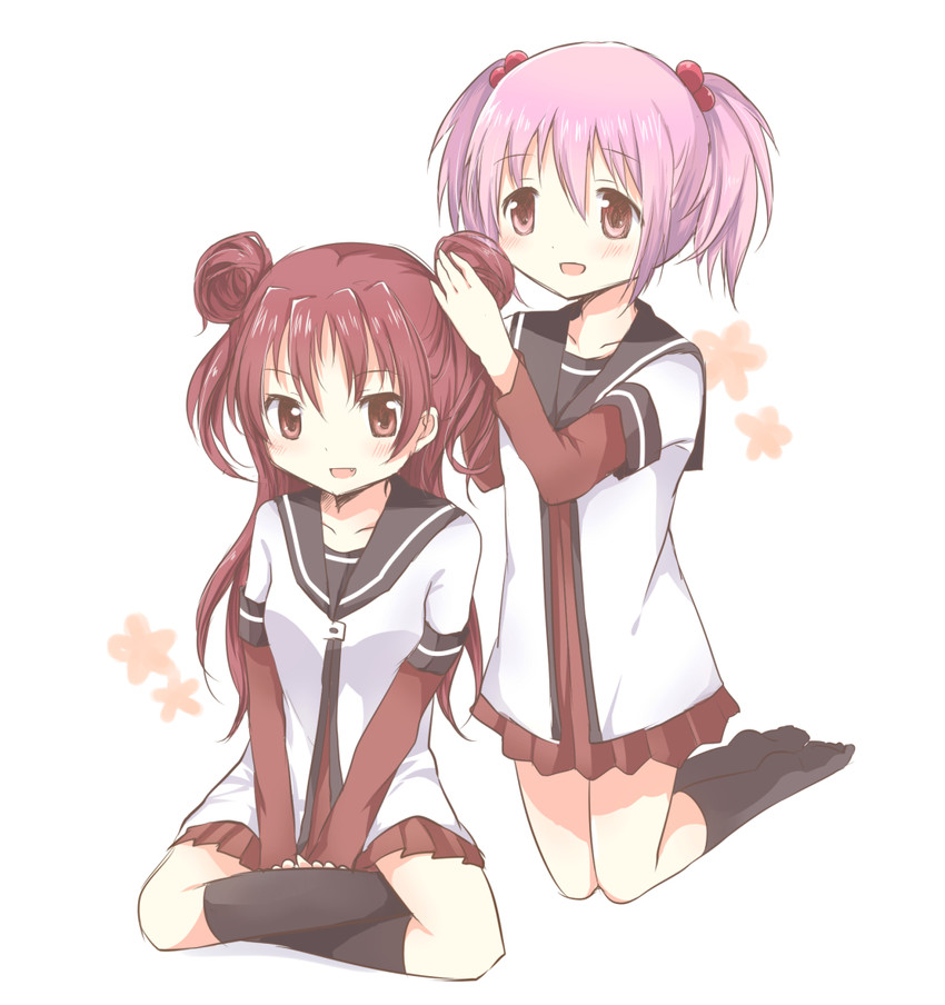 kaname madoka, sakura kyoko, akaza akari, and yoshikawa chinatsu (mahou shoujo madoka magica and 1 more) drawn by shiramori_sawa