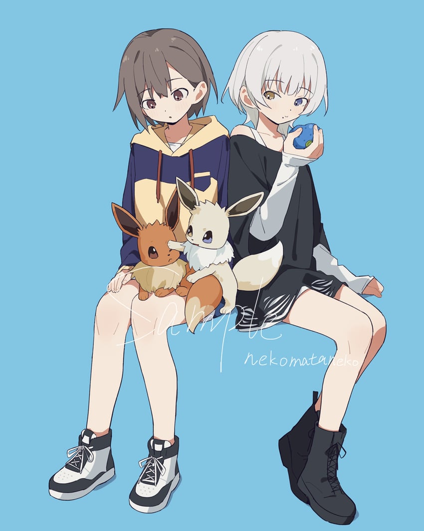 eevee, takamatsu tomori, and kaname raana (pokemon and 2 more) drawn by coldcat.